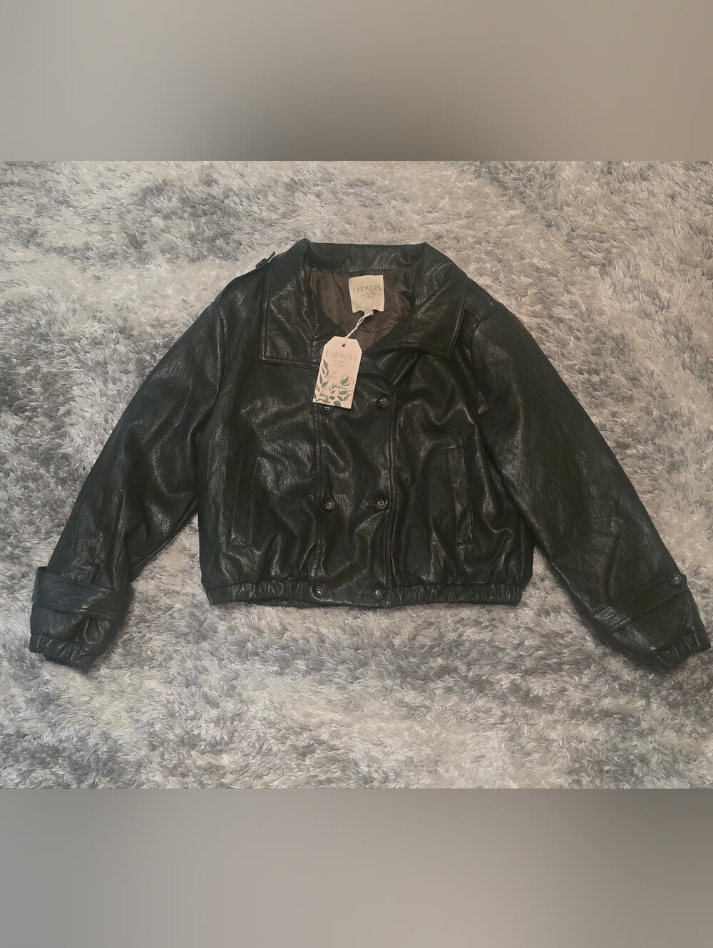 Farmers Marke Dark Olive Faux Leather Double-Breasted Jacket